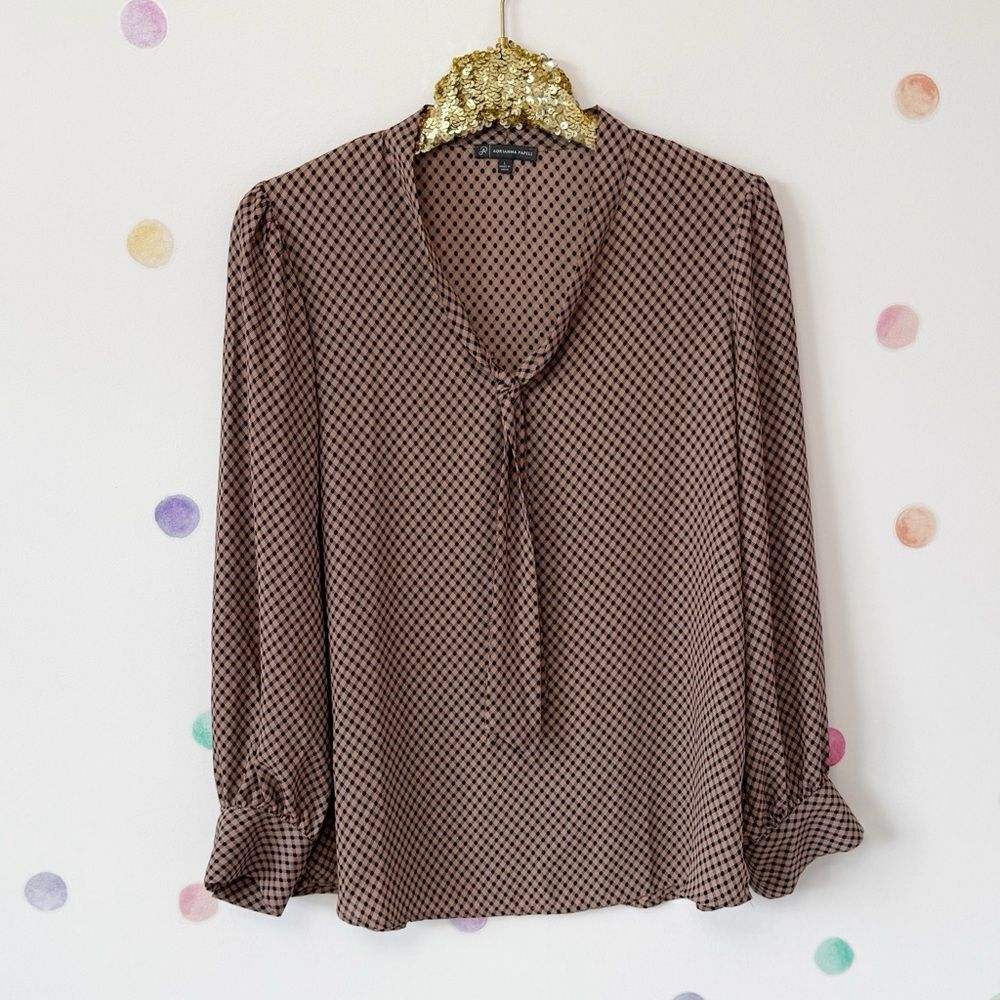 Adrianna Papell Brown Tie Front 3/4 Sleeve Blouse